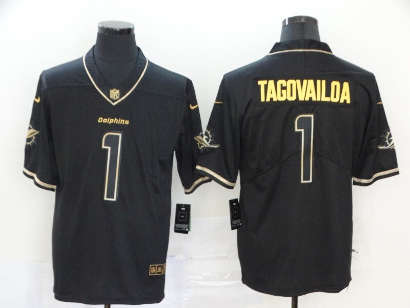 Miami Dolphins #1 Tua Tagovailoa Dolphins Black Retro Gold 923