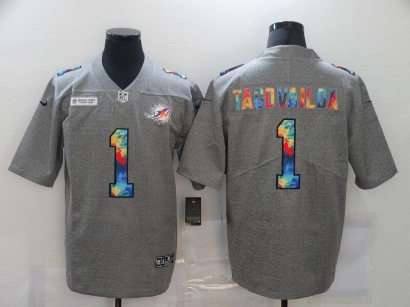 Miami Dolphins #1 Tua Tagovailoa Hemp Gray Rainbow 960