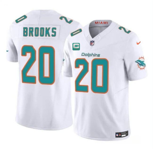 Miami Dolphins #20 Jordyn Brooks White 2025 F.U.S.E. With 1-Star C Patch Vapor Limited