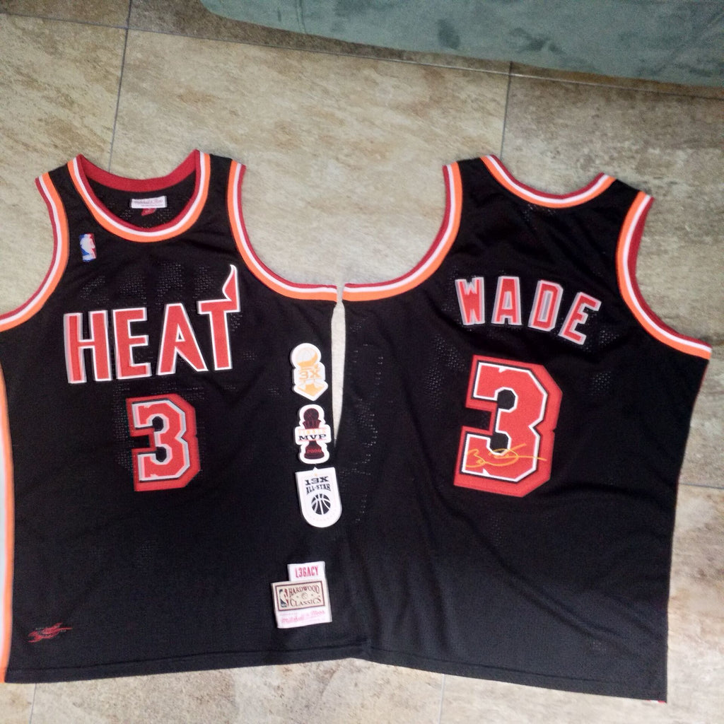 Miami Heat Mitchell&Ness Heat 3 # Wade Retro Edition Black Embroidered