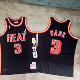 Miami Heat Mitchell&Ness Heat 3 # Wade Retro Edition Black Embroidered