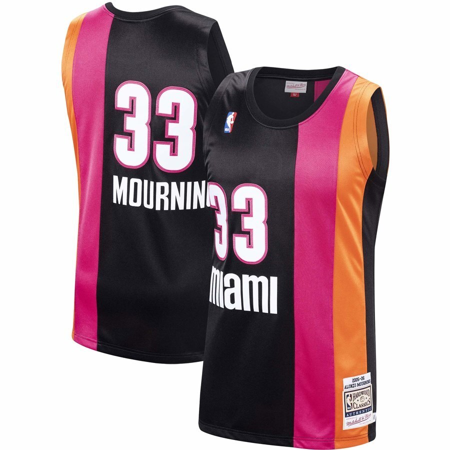 Miami Heat #33 Alonzo Mourning Mitchell & Ness Hardwood Classics 2005-06 Authentic Jersey – Black