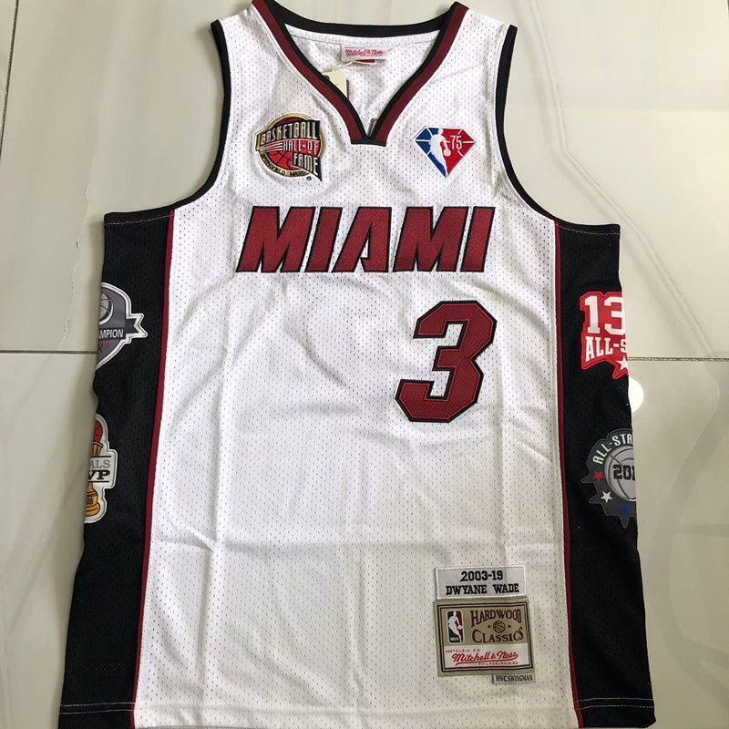Miami Heat #3 Dwyane Wade 2003-19 hall of fame authentic jersey white (xs-xxl) Style 2
