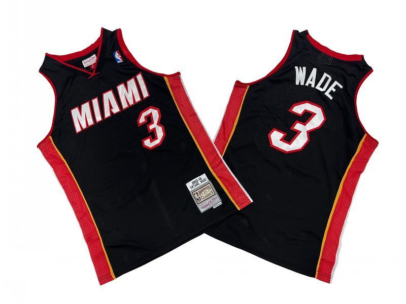 Miami Heat #3 Dwyane Wade Heat 3 # Black 12-13 Season Mitchell Retro Jersey --. Wade Style 2
