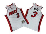 Miami Heat #3 Dwyane Wade Heat 3 # White 05-06 Season Mitchell Retro Jersey --. Wade Style 1