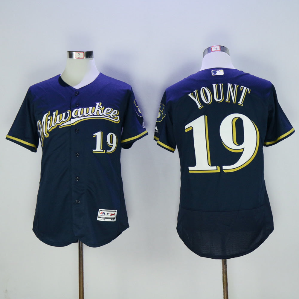 Milwaukee Brewers #19 Robin Yount Brewers 19 Navy M Elite Retro Player