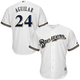 Milwaukee Brewers #24 Jesus Aguilar Majestic Home Official Cool Base Player Jersey - White