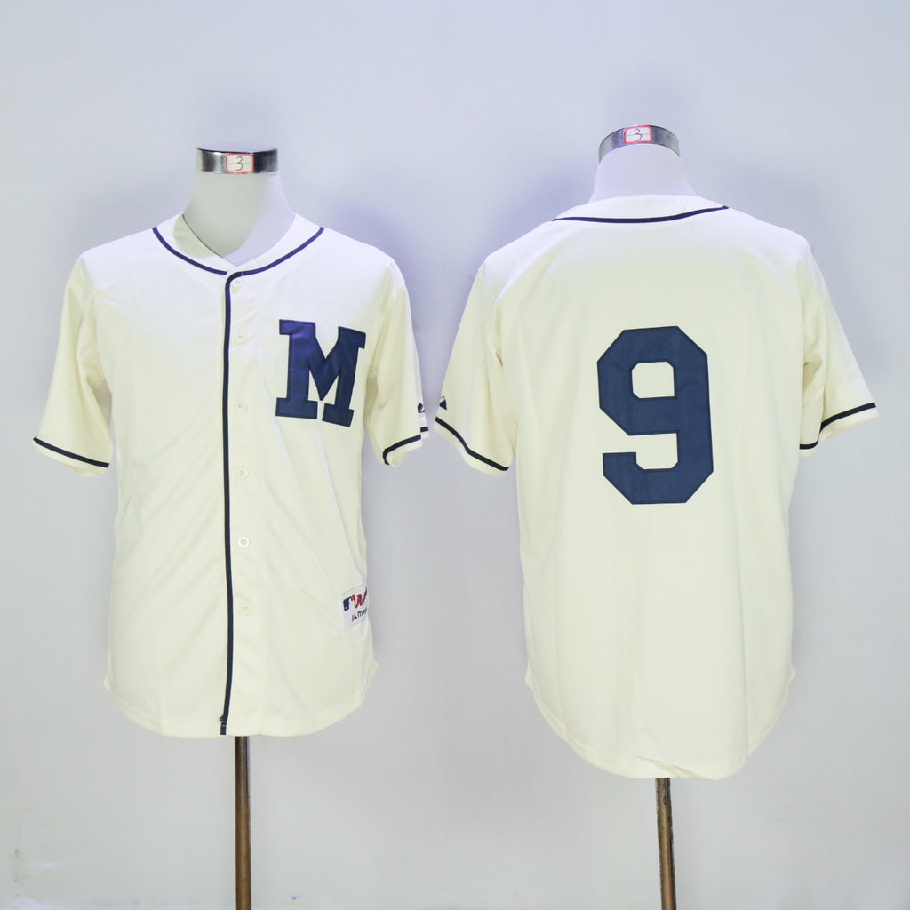 Milwaukee Brewers #9 Aaron Hill Brewers 9 Off-White 1913 Retro
