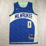 Milwaukee Bucks #0 Damian Lillard Hot Press Bucks 0 Blue City s-xxl Style 2