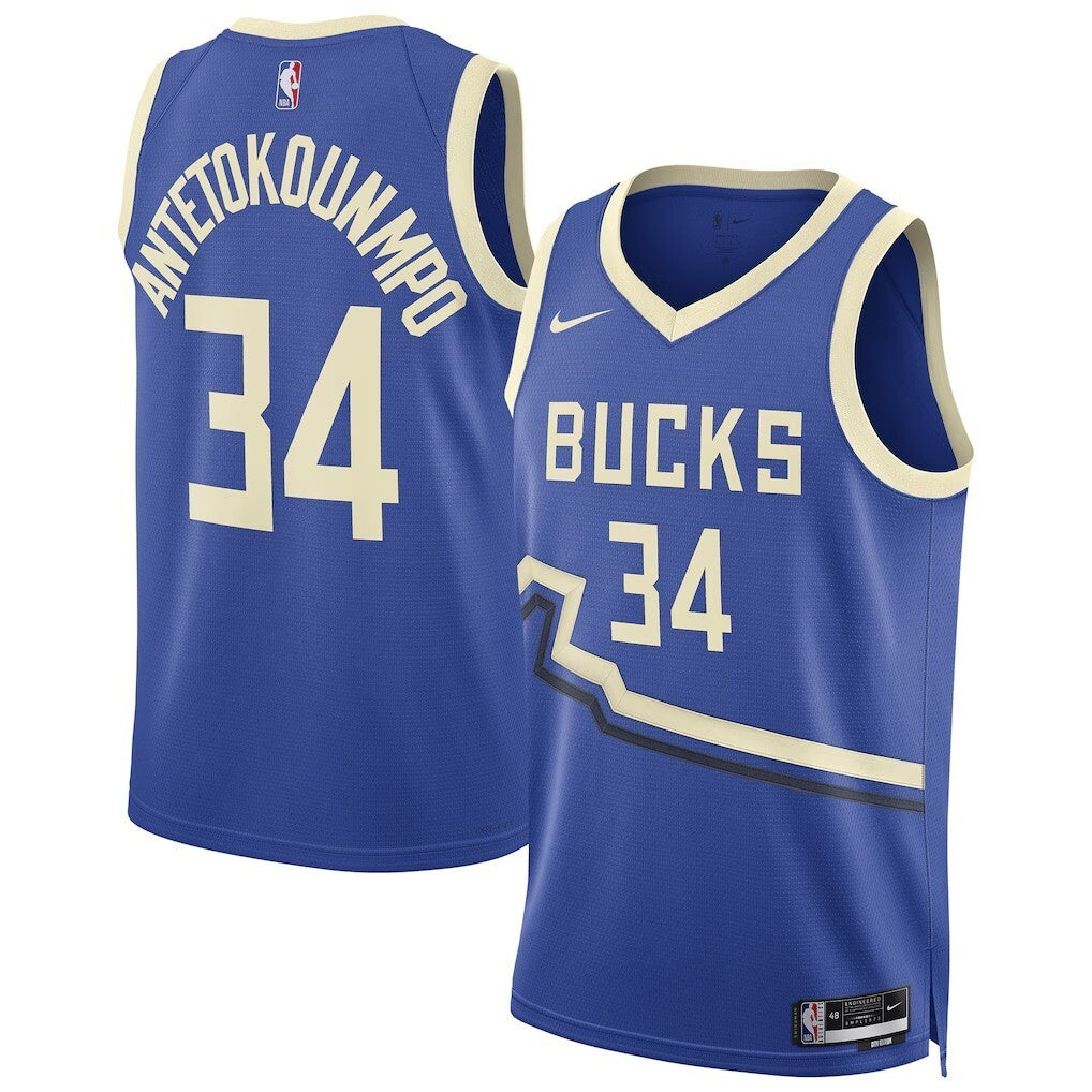 Milwaukee Bucks #34 Giannis Antetokounmpo Unisex 202425 Swingman Player Jersey - City Edition - Royal