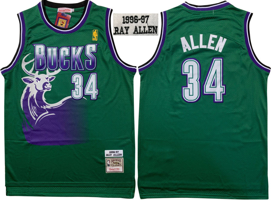 Milwaukee Bucks #34 Ray Allen Bucks · Allen Premium Mesh 1996-97 Classic Retro Green