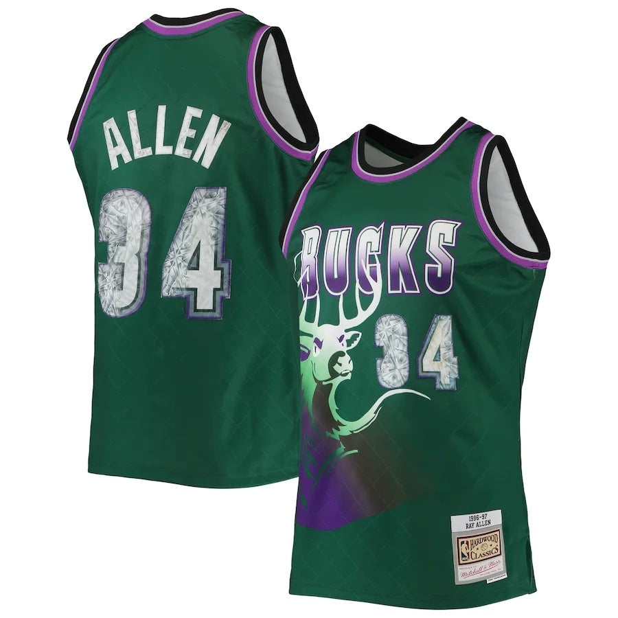Milwaukee Bucks #34 Ray Allen Mitchell & Ness 1996-97 Hardwood Classics 75th Anniversary Diamond Swingman Jersey - Green