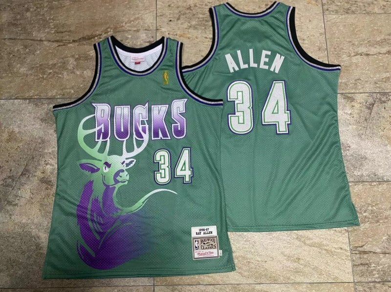 Milwaukee Bucks #34 Ray Allen mitchell&ness Bucks 34 # Allen au Embroidered Retro 96-97 Green Jersey Style 3