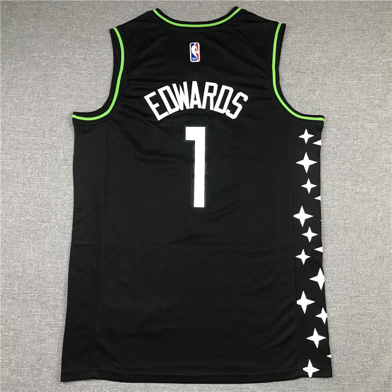 Minnesota Timberwolves #1 Anthony Edwards 21 Timberwolves 1 Black City Edition Style 1