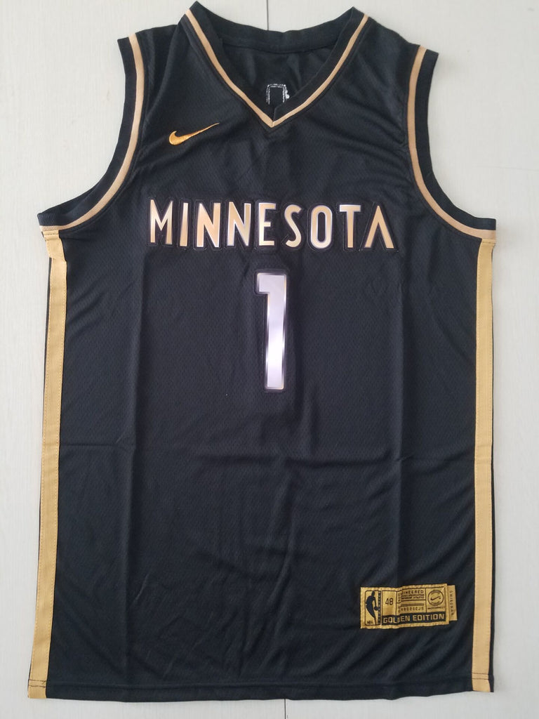 Minnesota Timberwolves #1 Anthony Edwards Timberwolves 1 Black Gold S-XXL Style 2