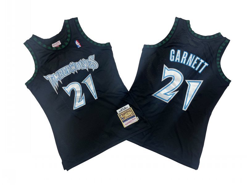 Minnesota Timberwolves #21 Kevin Garnett Timberwolves 21 # Black 87-98 Season Mitchell Retro Jersey -- Kevin . Garnett