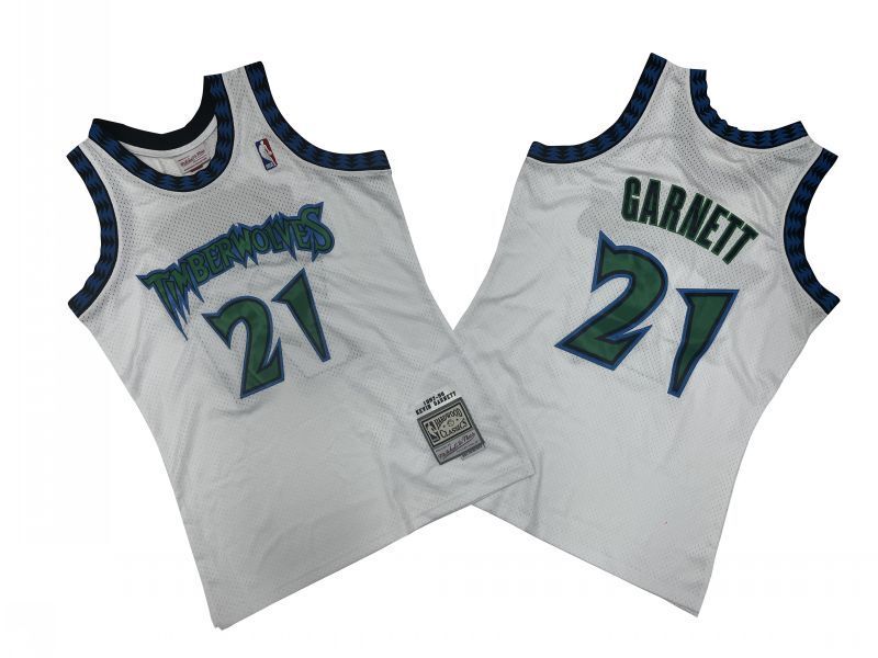Minnesota Timberwolves #21 Kevin Garnett Timberwolves 21 # White 87-98 Season Mitchell Retro Jersey -- Kevin . Garnett Style 2