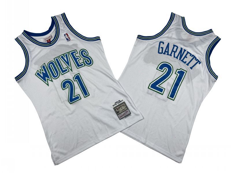 Minnesota Timberwolves #21 Kevin Garnett Timberwolves 21 # White 95-96 Season Mitchell Retro Jersey -- Kevin . Garnett Style 2