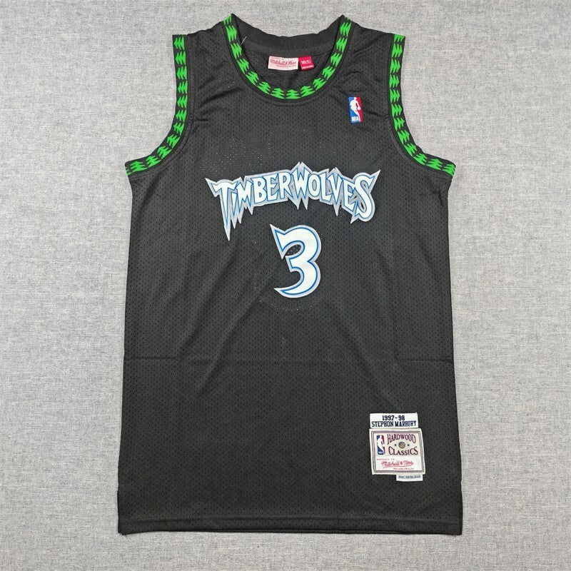 Minnesota Timberwolves #3 Stepeon Marbury Timberwolves 3 Retro Black s-xxl Style 2