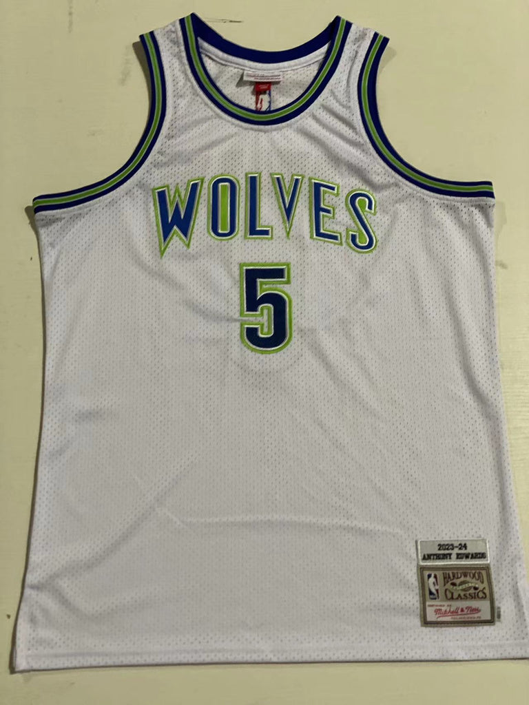 Minnesota Timberwolves #5 Anthony Edwards mitchell&ness Timberwolves 5 # Edwards Retro White Jersey Style 1_1