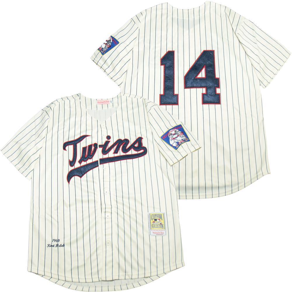 Minnesota Twins #14 Kent Hrbek Twins 14 Off-White Black 1969 Retro
