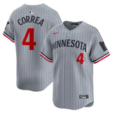 Minnesota Twins #4 Carlos Correa Road Limited Player Jersey – Gray