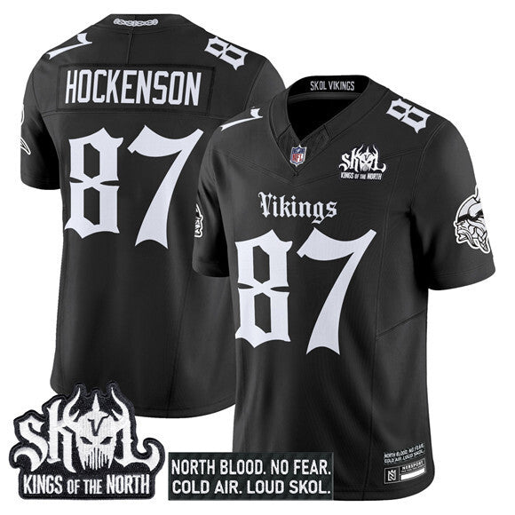 Minnesota Vikings #87 T.J. Hockenson Black 2025 F.U.S.E. Kings of the North Patch 'Gothic