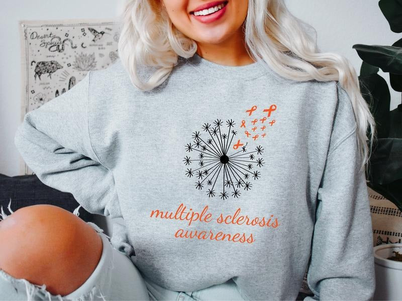 Multiple Sclerosis Sweatshirt, Dandelion MS Fighter Hoodie, MS Warrior Gift Sweater, Matching Orange Ribbon Sweater, Unisex MS Support Sweatshirt.
