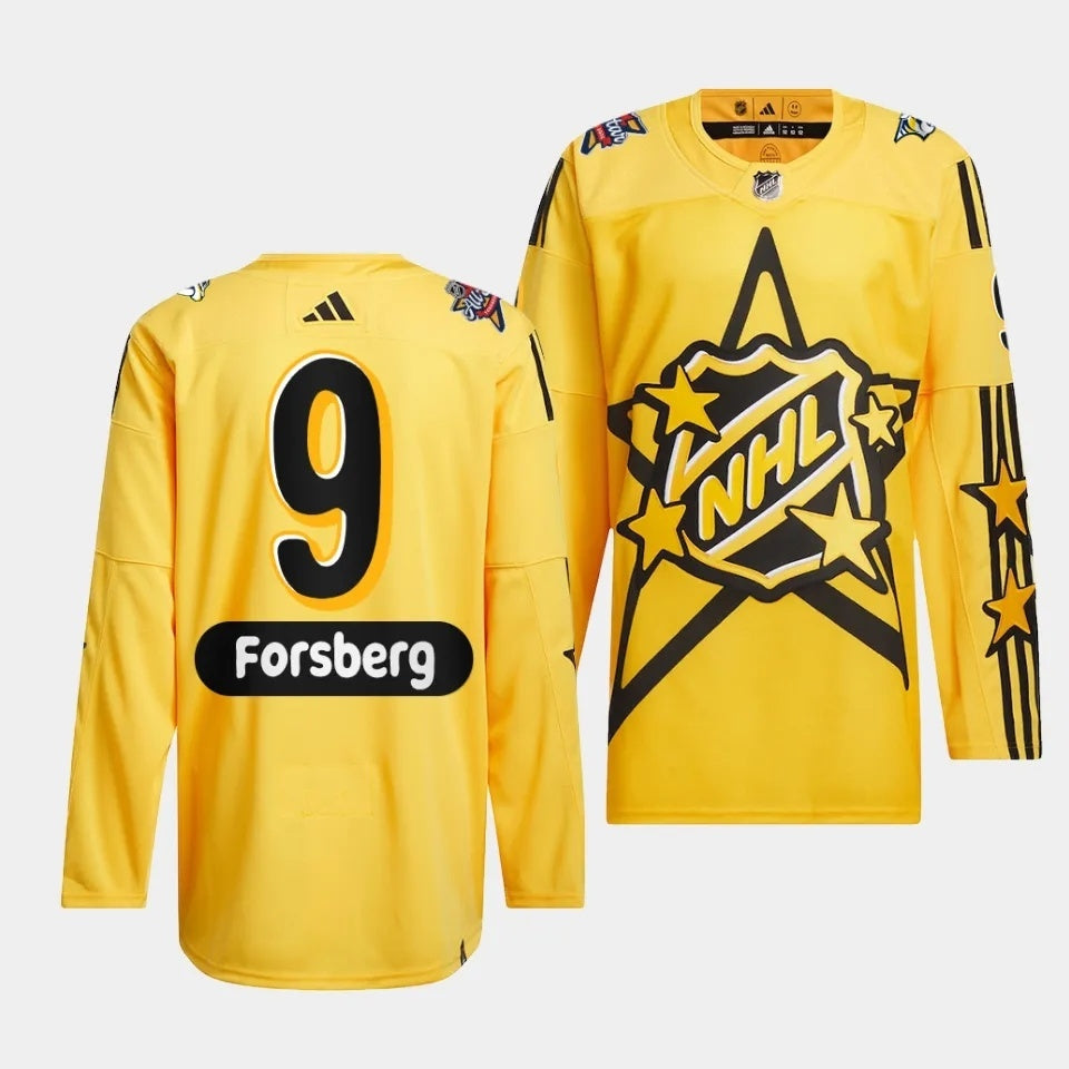 Nashville Predators #9 Filip Forsberg 2024 NHL All-Star Yellow Jersey Style 1