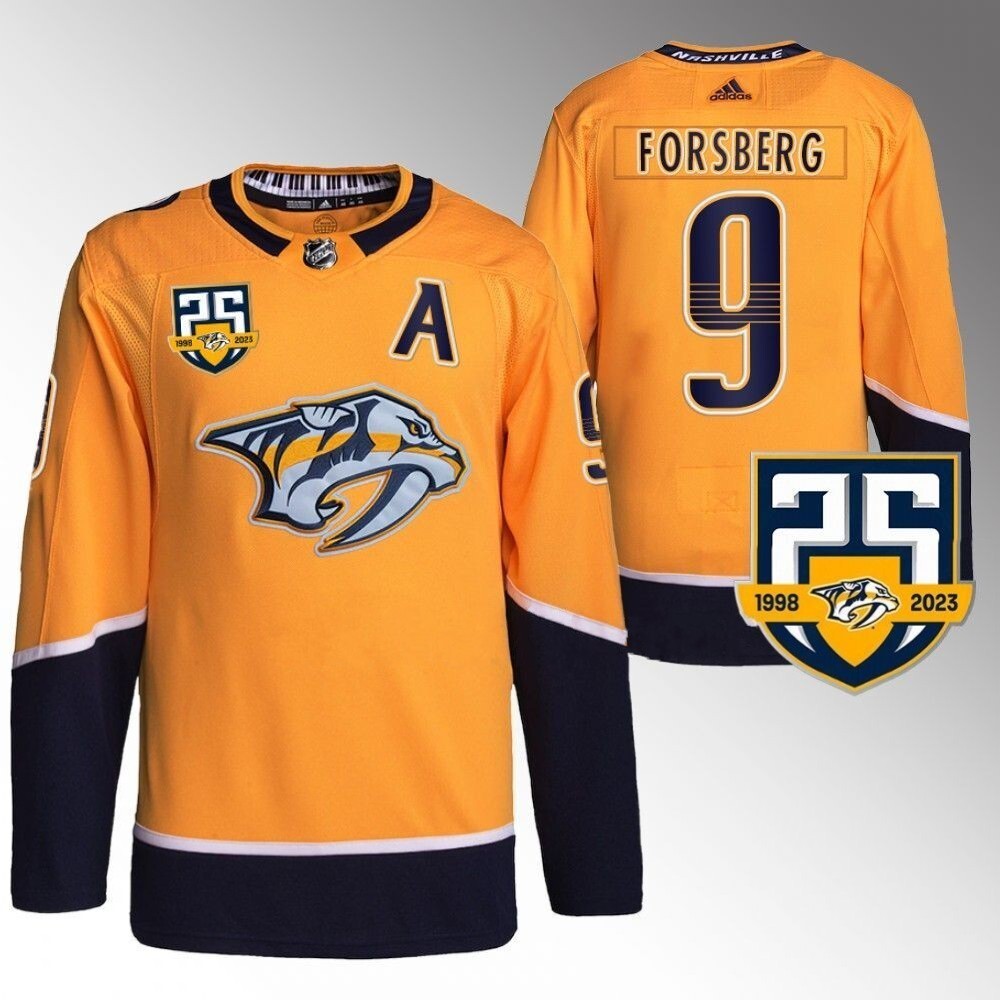 Nashville Predators #9 Filip Forsberg 25th Anniversary Home Gold 2023-24 Jersey