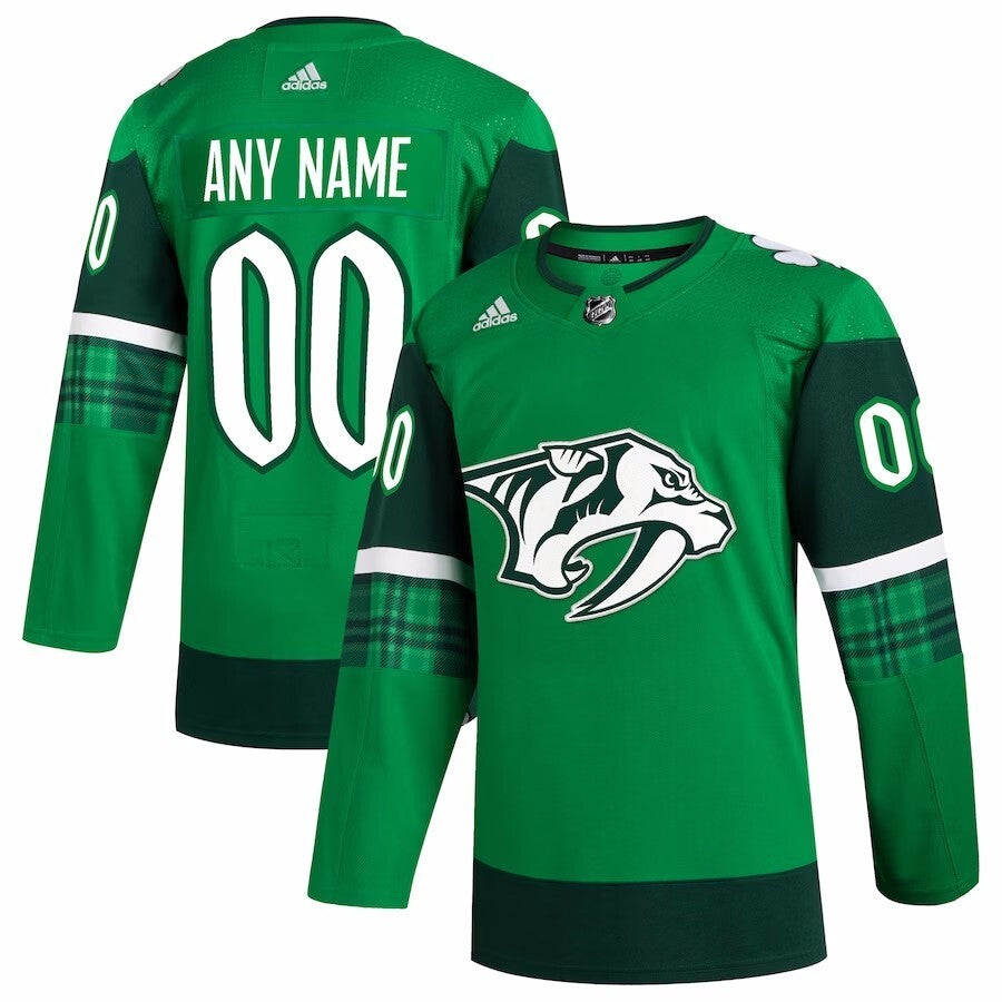 Nashville Predators adidas 2023 St. Patrick's Day Primegreen Authentic Custom Jersey - Kelly Green