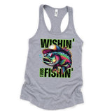 Neon Wishin i was fishing Tank Top Casual Cotton