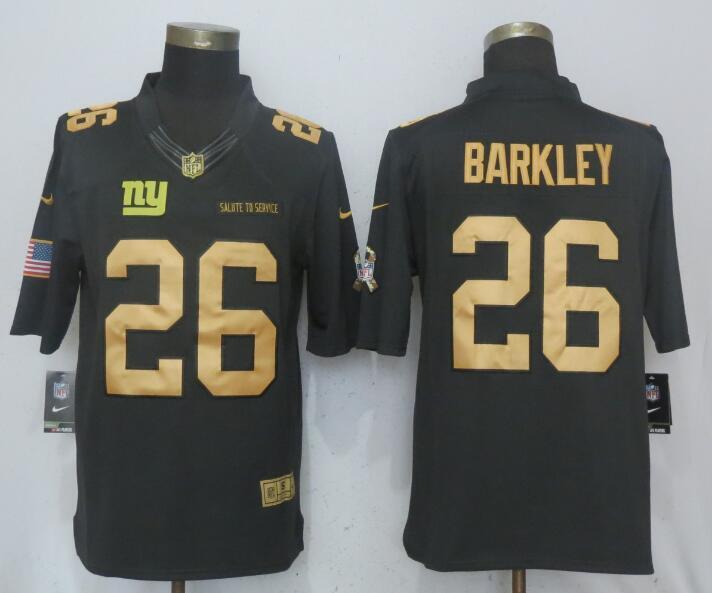 New New York Giants #26 Saquon Barkley Gold Anthracite Salute To Service Limited Jersey
