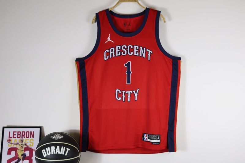 New Orleans Pelicans #1 Zion Williamson 2023-24 statement jersey red Style 2