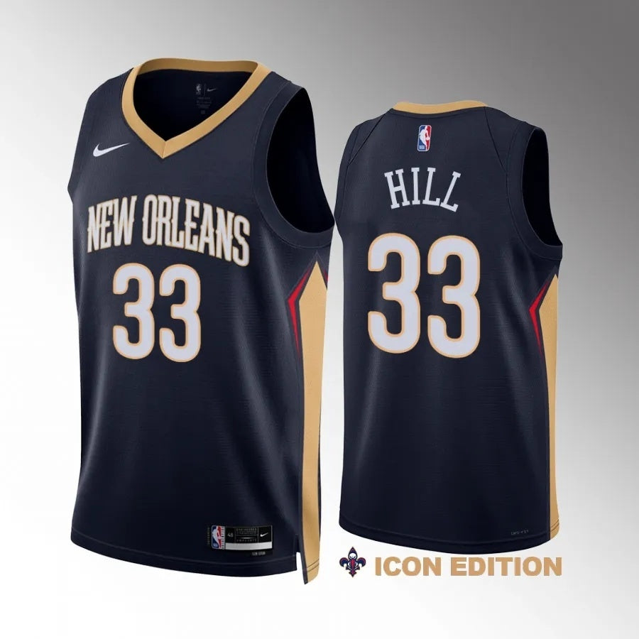 New Orleans Pelicans #33 Malcolm Hill 2023-24 Navy Icon Edition