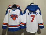 New Yok Knicks #7 Carmelo Anthony White Lace-Up Pullover Hoodie