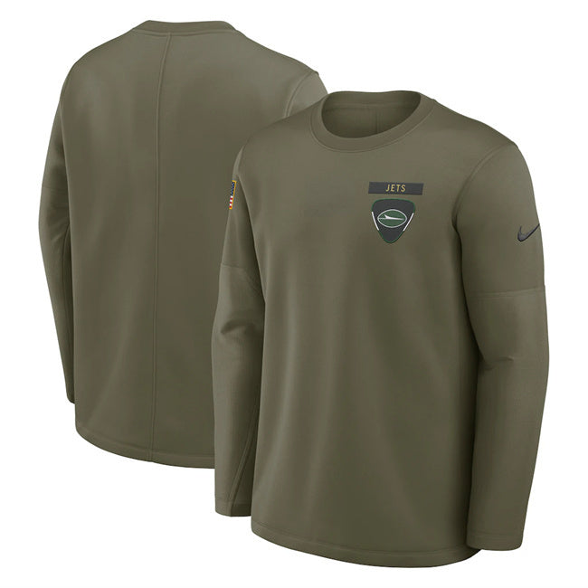 New York Jets Olive 2025 Salute to Service Sideline Coaches Therma-FIT Long