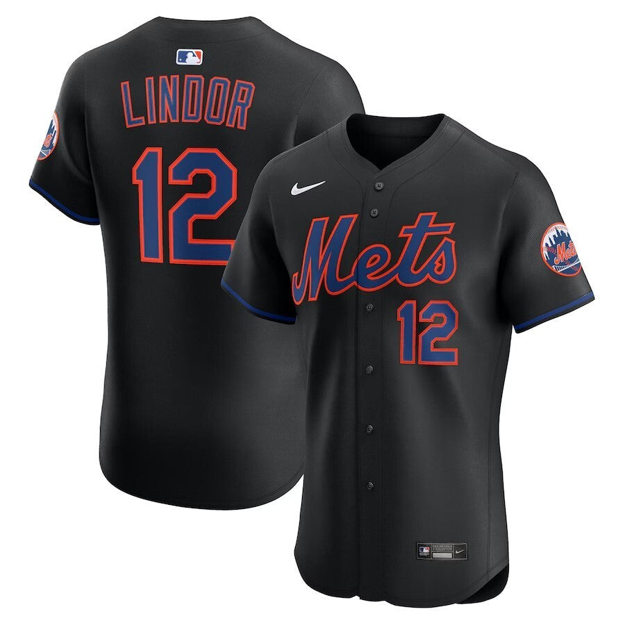 New York Mets #12 Francisco Lindor Alternate Elite Jersey - Black