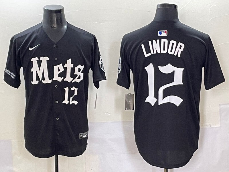 New York Mets #12 Francisco Lindor Mets 5 Collaboration Style 1