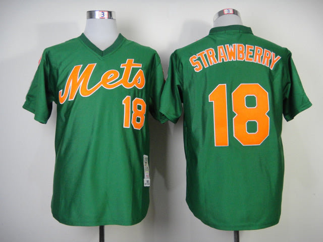 New York Mets #18 Darryl Strawberry Mets 18 Green 1985 Retro