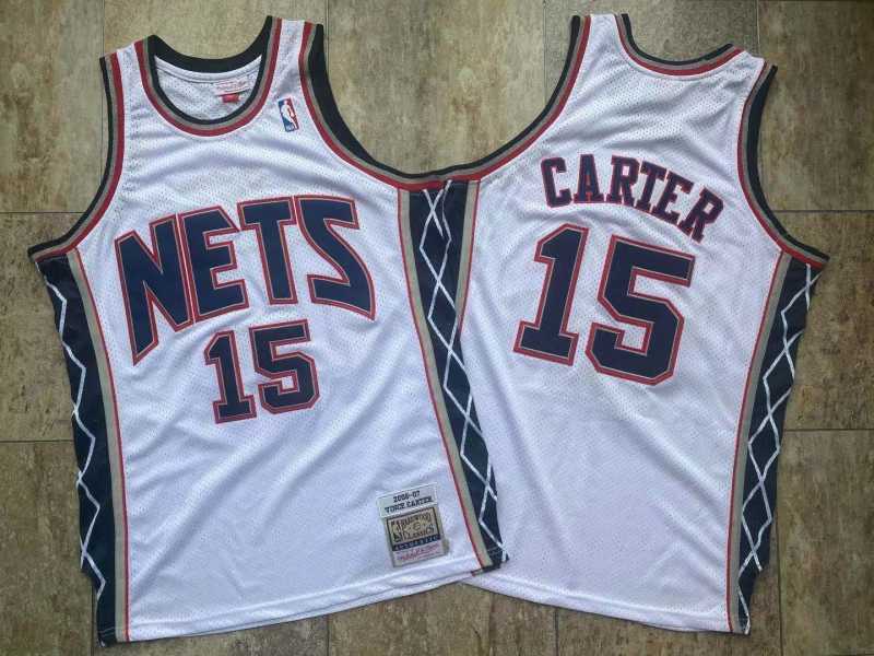 New York Nets #15 Vince Cater mitchell&ness Nets 15#“ Flyers ” Carter White Embroidered Style 3