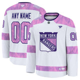 New York Rangers Fanatics 2024 Hockey Fights Cancer Custom Practice Jersey - White