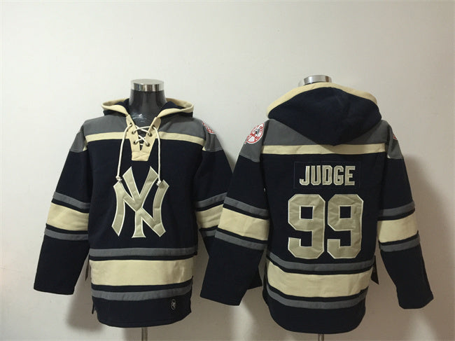New York Yankees #99 Aaron Judge Navy Ageless Must-Have Lace-Up Pullover Hoodie