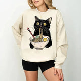Noodle Cat Tshirt Sweatshirt Hoodie, Ramen Cat Shirt, Foodie Lover Shirts, Black Cat Lover Sweatshirts, Unisex Sweater Pullover Tee