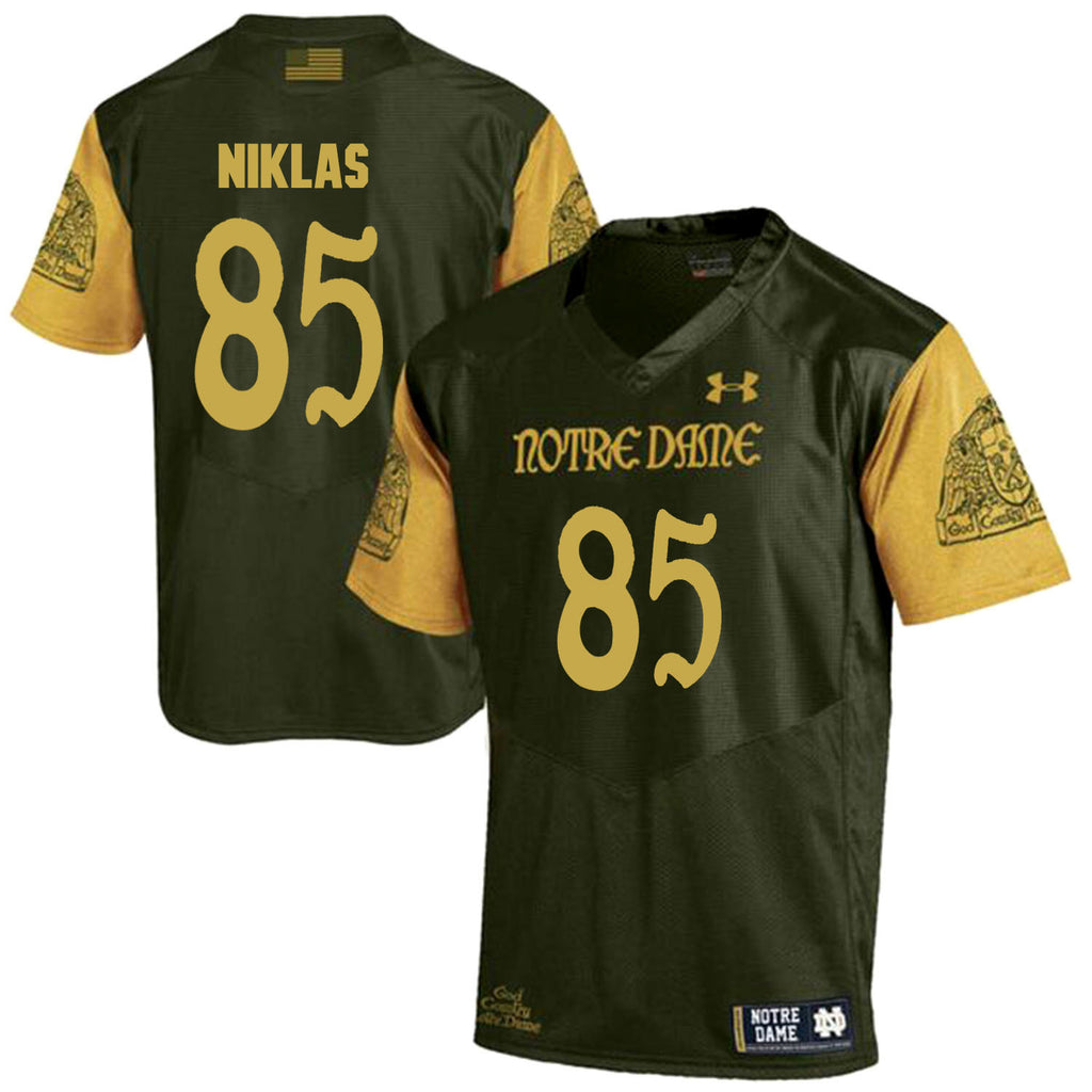 Norte Dame Fighting Irish Niklas 85 Football Jersey - Olive Green