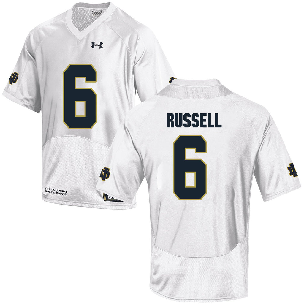 Norte Dame Fighting Irish Russell 6 Football Jersey - White