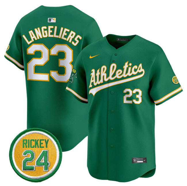 Oakland Athletics #23 Shea Langeliers Green 2024 Limited With Rickey Henderson