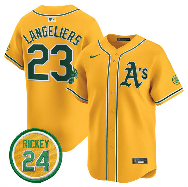 Oakland Athletics #23 Shea Langeliers Yellow 2024 Limited With Rickey Henderson