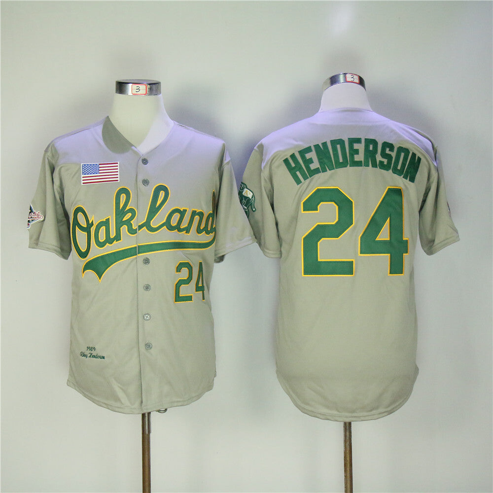 Oakland Athletics #24 Ricky Henderson Athletics 24 Gray Retro