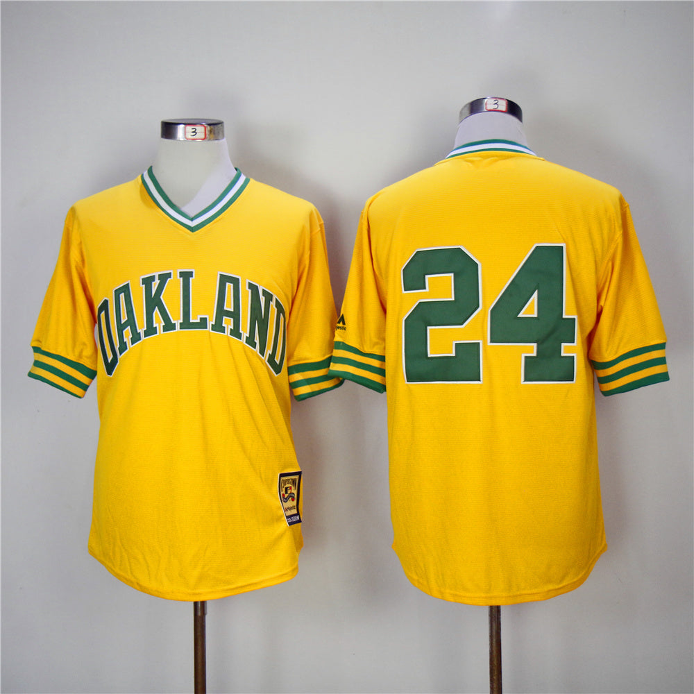 Oakland Athletics #24 Ricky Henderson Athletics 24 Yellow 1981 Fan Retro Pullover